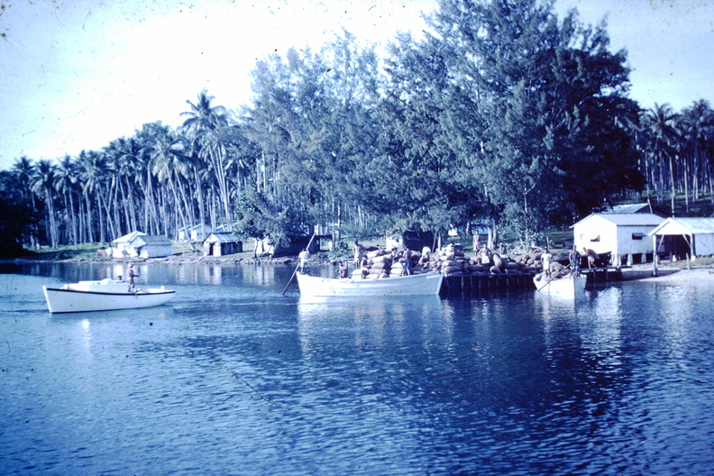 1961 January - Loading copra Tulagi at Somata.JPG